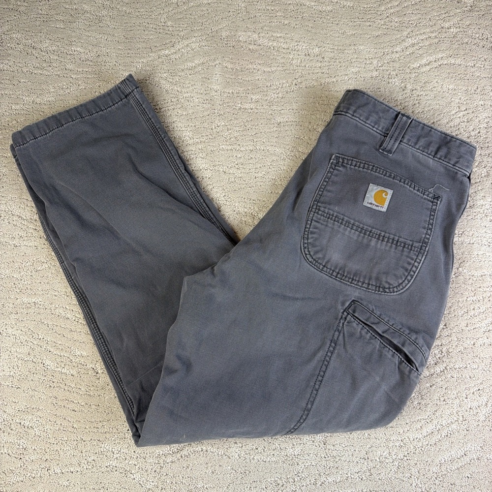 Men's Carhartt Size 36x32 Fleece Lined Grey Cargo Utility Work Pants Relaxed Fit